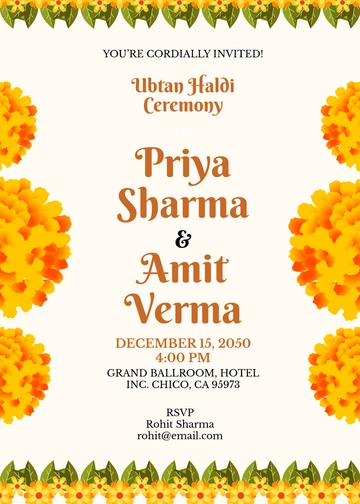 Free Ubtan Haldi Ceremony Invitation Template to Edit Online