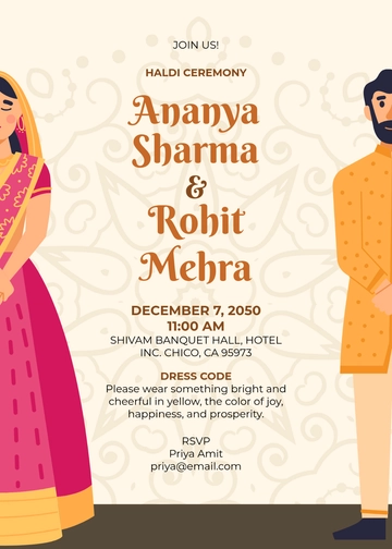 Free Haldi Dress Code Ceremony Invitation Template to Edit Online
