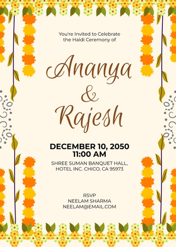 Free Modern Haldi Ceremony Invitation Template to Edit Online