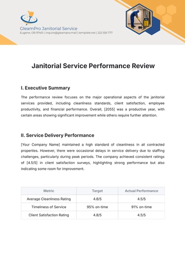 Free Janitorial Service Performance Review Template to Edit Online