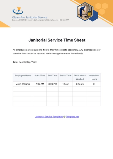 Free Janitorial Service Time Sheet Template to Edit Online