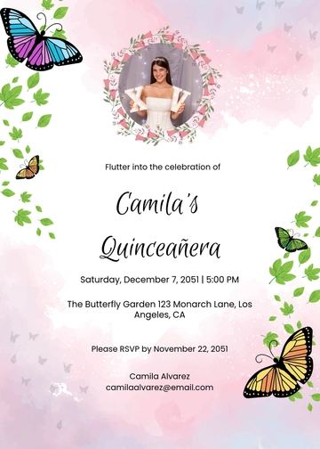 Free Butterfly Quinceañera Invitation Design Template to Edit Online