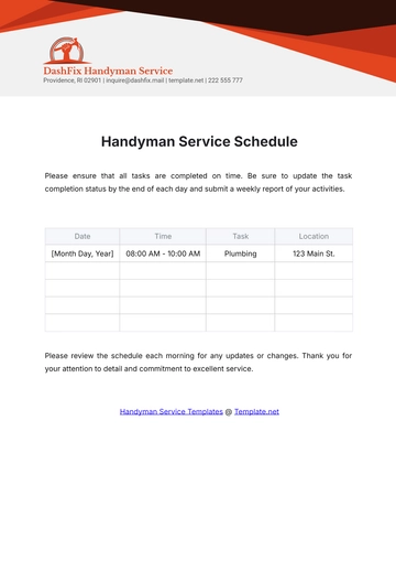 Free Handyman Service Schedule Template to Edit Online
