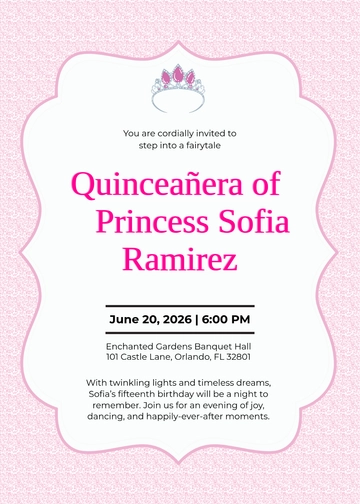 Free Fairytale Quinceañera Invitation Template to Edit Online