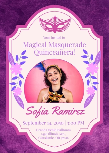 Free Masquerade Quinceañera Invitation Template to Edit Online | Template.net