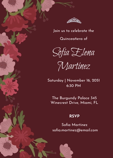 Free Burgundy Quinceañera Invitation Template to Edit Online