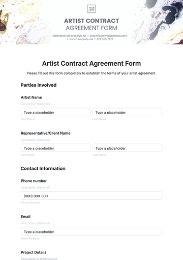 Free Artist Contract Agreement Form Template to Edit Online