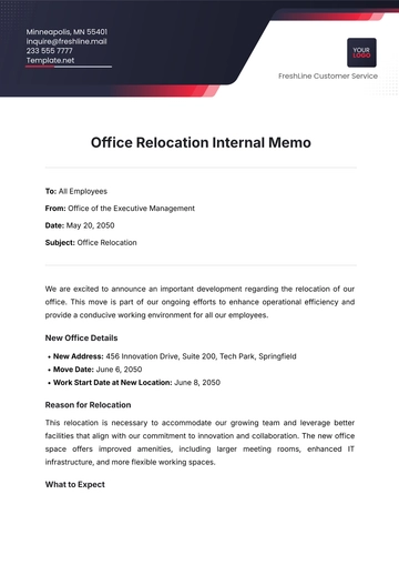 Free Office Relocation Internal Memo Template to Edit Online