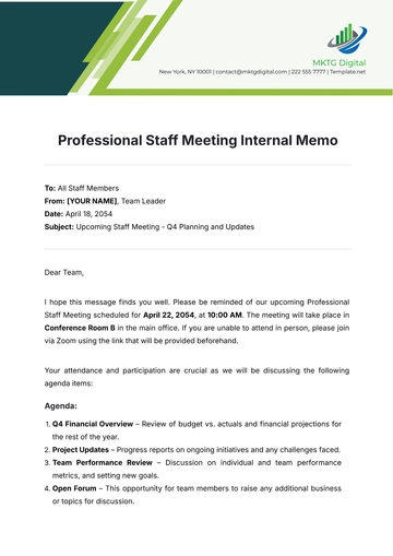 Free Professional Staff Meeting Internal Memo Template to Edit Online