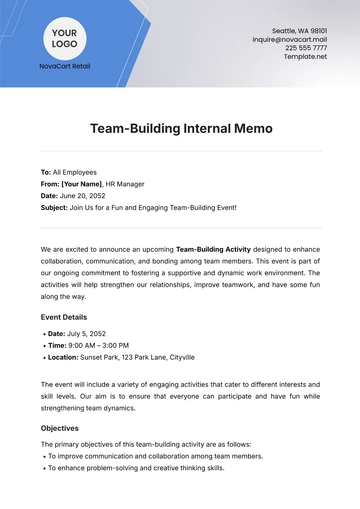 Free Team-Building Internal Memo Template to Edit Online