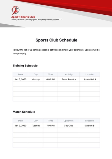 Free Sports Club Schedule Template to Edit Online