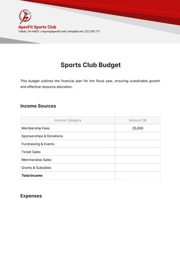 Free Sports Club Budget Template to Edit Online