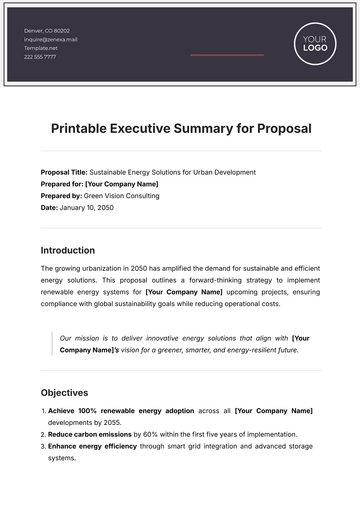 Free Printable Executive Summary for Proposal Template to Edit Online
