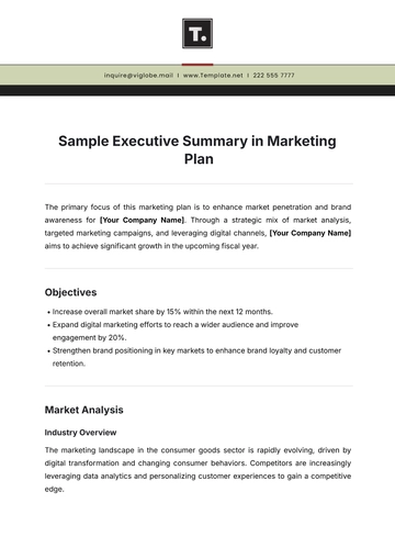 Free Sample Executive Summary in Marketing Plan Template to Edit Online