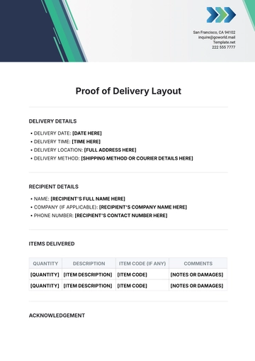 Free Proof of Delivery Layout Template to Edit Online