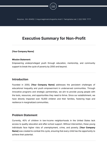 Free Executive Summary for Non-Profit Template to Edit Online