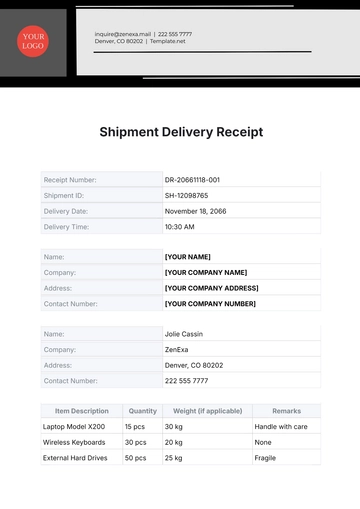 Free Shipment Delivery Receipt Template to Edit Online