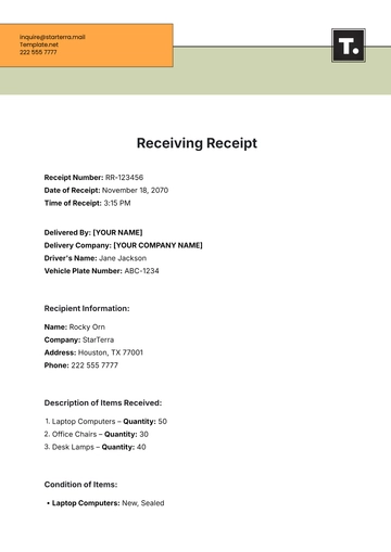 Free Receiving Receipt Template to Edit Online