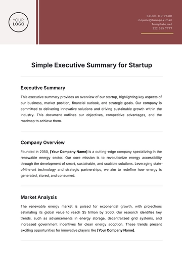 Free Simple Executive Summary for Startup Template to Edit Online