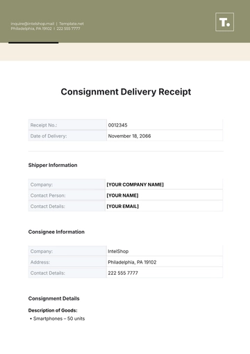 Free Consignment Delivery Receipt Template to Edit Online