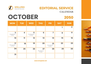 Free Editorial Service Calendar Template to Edit Online