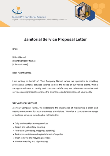 Free Janitorial Service Proposal Letter Template to Edit Online