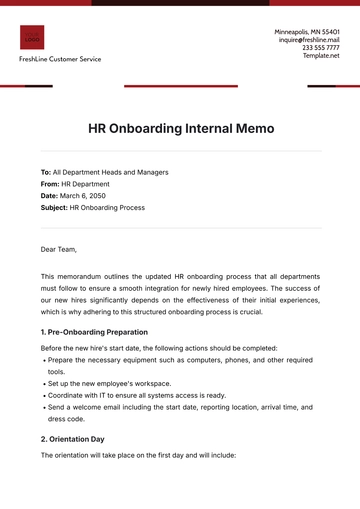 Free HR Onboarding Internal Memo Template to Edit Online