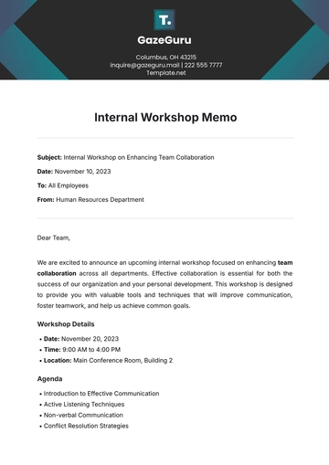 Free Internal Workshop Memo Template to Edit Online
