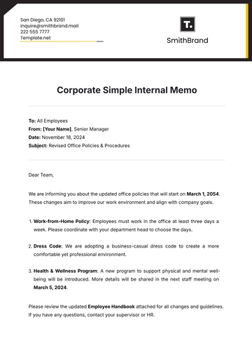 Free Corporate Simple Internal Memo Template to Edit Online
