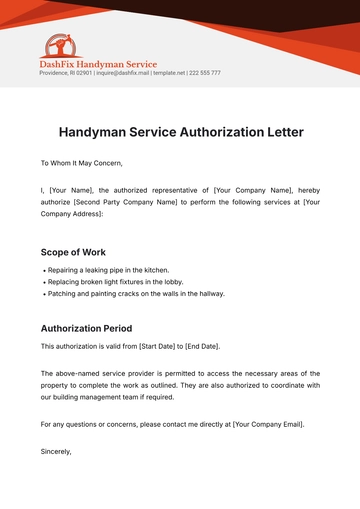 Free Handyman Service Authorization Letter Template to Edit Online
