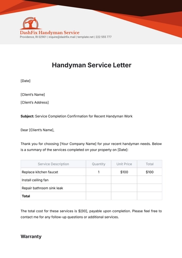 Free Handyman Service Letter Template to Edit Online