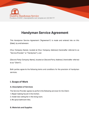 Free Handyman Service Agreement Template to Edit Online