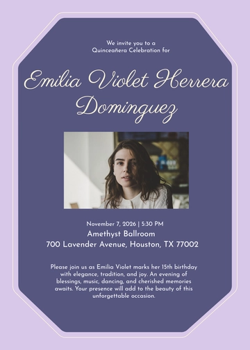 Free Purple Quinceañera Invitation Template to Edit Online