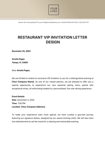 Free Restaurant VIP Invitation Letter Design Template to Edit Online