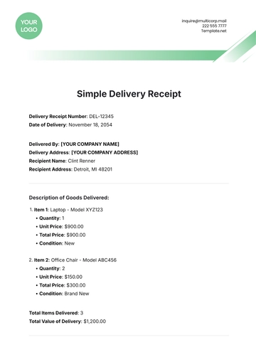 Free Simple Delivery Receipt Template to Edit Online