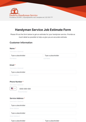 Free Handyman Service Job Estimate Form Template to Edit Online