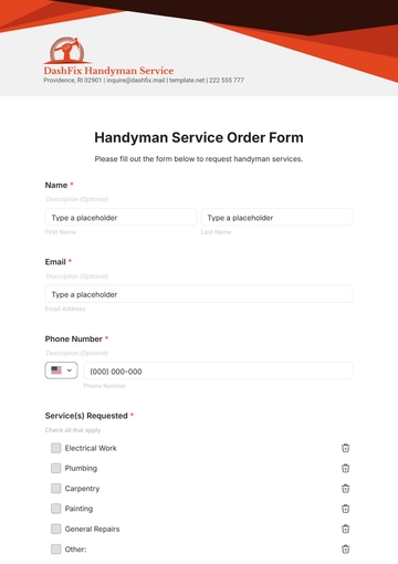 Free Handyman Service Order Form Template to Edit Online