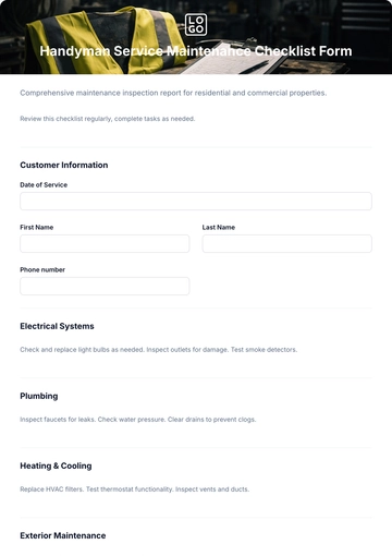 Free Handyman Service Maintenance Checklist Form Template & AI Maker