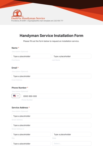 Free Handyman Service Installation Form Template to Edit Online