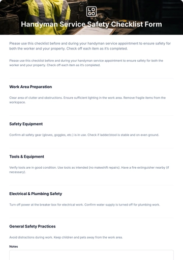 Free Handyman Service Safety Checklist Form Template & AI Maker