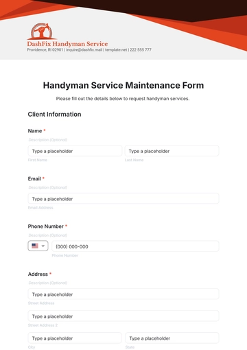 Free Handyman Service Maintenance Form Template to Edit Online