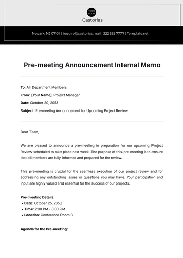 Free Pre-meeting Announcement Internal Memo Template to Edit Online