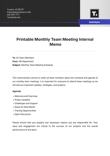 Free Printable Monthly Team Meeting Internal Memo Template to Edit Online