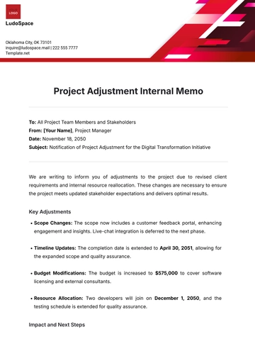 Free Project Adjustment Internal Memo Template to Edit Online