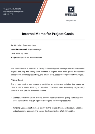 Free Internal Memo for Project Goals Template to Edit Online