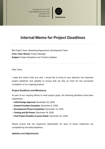 Free Internal Memo for Project Deadlines Template to Edit Online