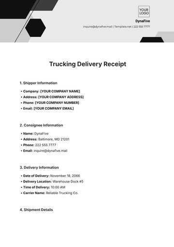 Free Trucking Delivery Receipt Template to Edit Online