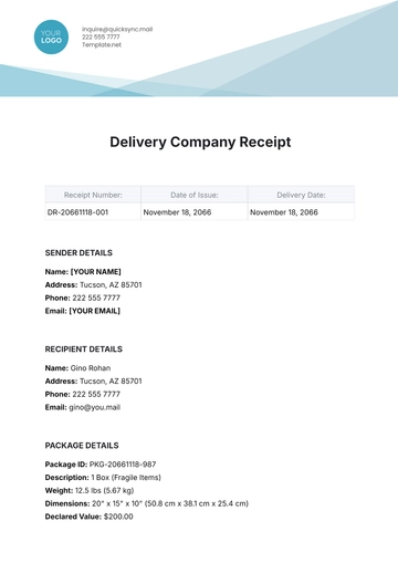 Free Delivery Company Receipt Template to Edit Online