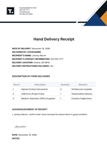Free Hand Delivery Receipt Template to Edit Online