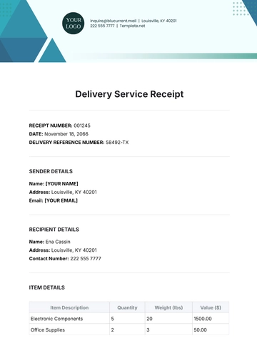 Free Delivery Service Receipt Template to Edit Online